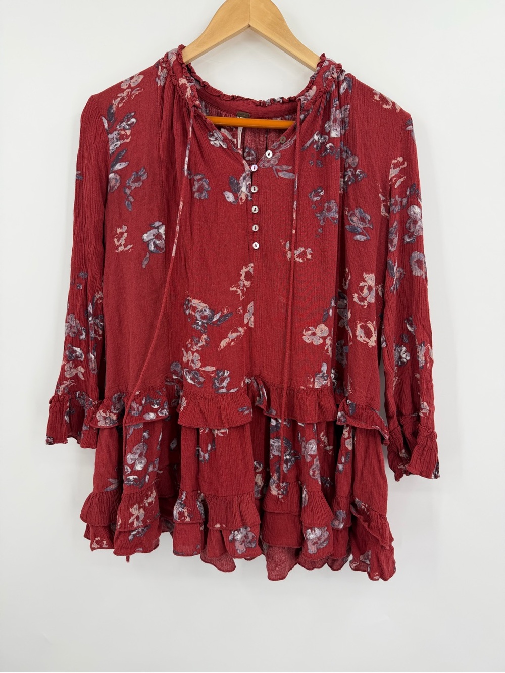 Free People Floral Ruffle Boho Tunic Top Size S